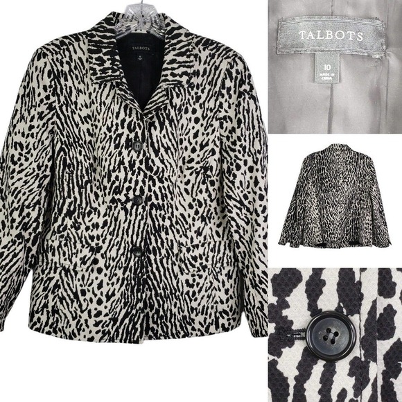 Talbots Jackets & Blazers - Talbots Womens Size 10 Medium Cotton Blazer Jacket Leopard Animal Print